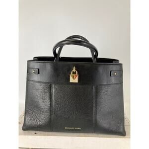 MICHAEL KORS LARGE BLACK LEATHER HANDBAG WITH LOCK CHARM